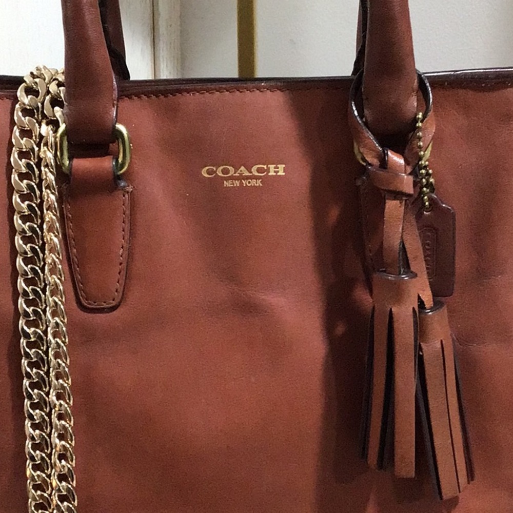 Coach Legacy Leather Tanner Crossbody Tote Handbag Cognac - Picture 2 of 16